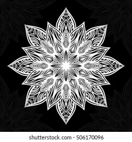 Mandala. Round Ornament Pattern on black background.