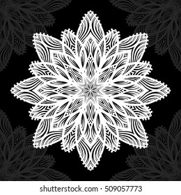 Mandala. Round Ornament Pattern on black background.