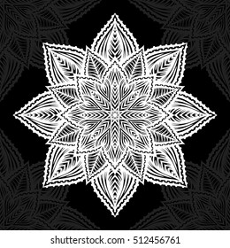 Mandala. Round Ornament Pattern on black background. Vector illustration.
