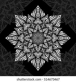 Mandala. Round Ornament Pattern on black background. Vector illustration.