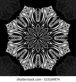 Mandala. Round Ornament Pattern on black background. Vector illustration.