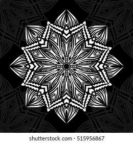 Mandala. Round Ornament Pattern on black background. Vector illustration.