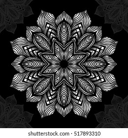 Mandala. Round Ornament Pattern on black background. Vector illustration.