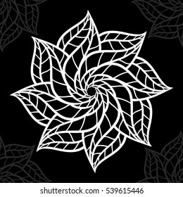 Mandala. Round Ornament Pattern on black background. Vector illustration.