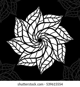 Mandala. Round Ornament Pattern on black background. Vector illustration.