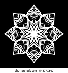 Mandala. Round Ornament Pattern on black background. Vector illustration.