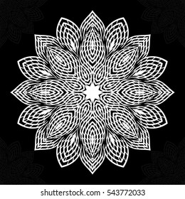 Mandala. Round Ornament Pattern on black background. Vector illustration.