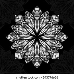 Mandala. Round Ornament Pattern on black background. Vector illustration.