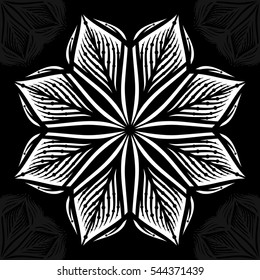 Mandala. Round Ornament Pattern on black background. Vector illustration.