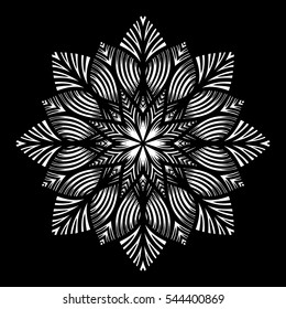Mandala. Round Ornament Pattern on black background. Vector illustration.