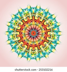 Mandala. Round ornament pattern, orange and green