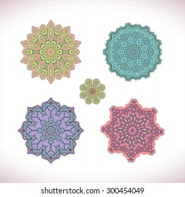 Mandala. Round ornament pattern set. Hand drawn vector background.