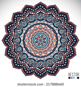 Mandala. Patrón de ornamento redondo. Elementos decorativos de época. Antecedentes dibujados a mano. Motivos islámicos, árabes, indios y otomanos.