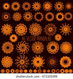 Mandala. Round Ornament Pattern. Vintage decorative elements. Hand drawn background. Islam, Arabic, Indian, ottoman motifs. Vector Tribal tattoo set Sun, Flame Designs
