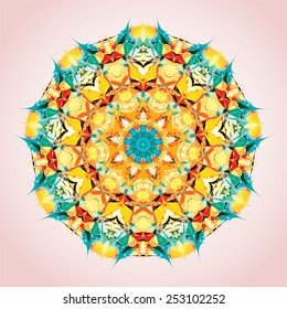Mandala. Round ornament pattern, yellow and green