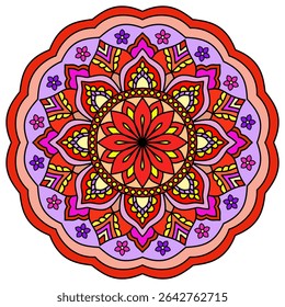 mandala round ornament, red, pink, purple color, Vintage decorative elements. Oriental pattern, vector illustration. Islam, Arabic, Indian, Moroccan, Spain, Turkish, Pakistan, Chinese, mystic, ottoman