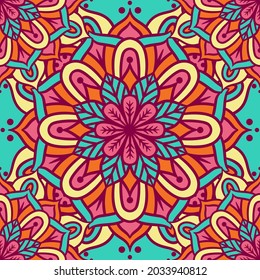 Mandala Round Ornament Seamless Pattern, Ethnic Floral Pattern, Vintage Decorative Elements