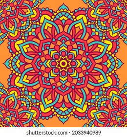 Mandala Round Ornament Seamless Pattern, Ethnic Floral Pattern, Vintage Decorative Elements