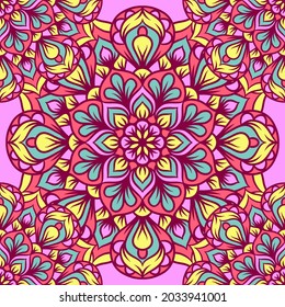 Mandala Round Ornament Seamless Pattern, Ethnic Floral Pattern, Vintage Decorative Elements