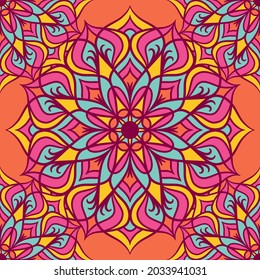Mandala Round Ornament Seamless Pattern, Ethnic Floral Pattern, Vintage Decorative Elements