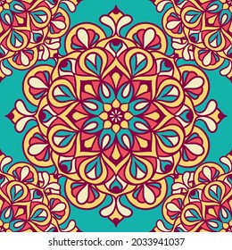 Patrón sin foco de ornamento redondo de Mandala, patrón floral étnico, elementos decorativos de época