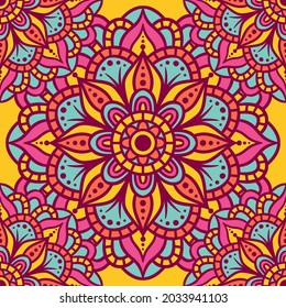 Mandala Round Ornament Seamless Pattern, Ethnic Floral Pattern, Vintage Decorative Elements