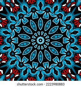 Ornamento redondo de Mandala sin fisuras, patrón floral étnico, elementos decorativos vintage
