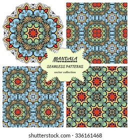 Mandala round ornament with seamless patterns. Vintage decorative elements. Hand drawn colorful doodle sketchy background. Islam, Arabic, Indian, ottoman motifs.
