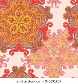 Mandala round ornament, tribal ethnic arabic Indian style, isolated decorative seamless pattern for card design, t-shirt print. Vector fashion illustration, circular abstract floral pattern.