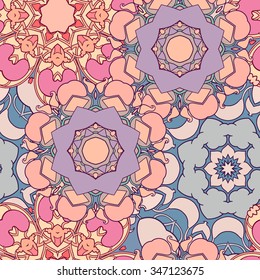 Mandala round ornament, tribal ethnic arabic Indian style, decorative seamless pattern. Vector fashion illustration, circular abstract floral pattern