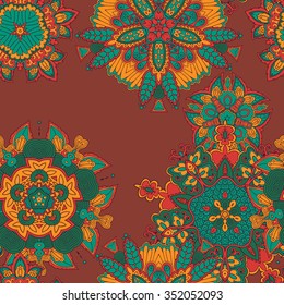 Mandala round ornament, tribal ethnic arabic Indian style, isolated decorative seamless pattern. Vector fashion illustration, circular abstract floral pattern