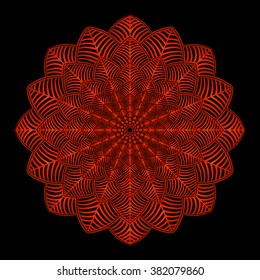 Mandala. Round ornament vector pattern. Black background. 