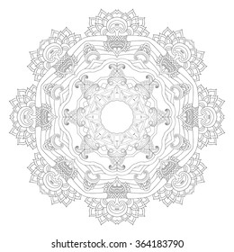 Mandala. Round Ornament.artistic ethnic ornamental patterned floral frame in doodle, zentangle style for adult coloring pages, tattoo, t-shirt or prints. Vector spring illustration.