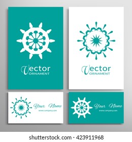 Mandala round ornaments and business cards set. Decorative design elements for logo, icon, label, invitation cards. Isolated floral patterns, stylized flower, star, snowflake. Tribal ethnic decoration
