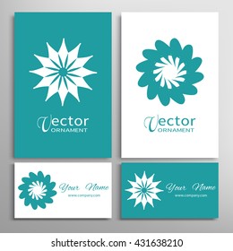 Mandala round ornaments, business cards set. Decorative design elements for logo, icon, label, invitation cards. Isolated floral patterns, stylized flower, star, snowflake. Tribal ethnic mandala decor