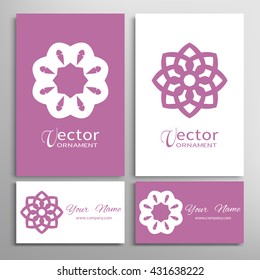 Mandala round ornaments, business cards set. Decorative design elements for logo, icon, label, invitation cards. Isolated floral patterns, stylized flower, star, snowflake. Tribal ethnic mandala decor