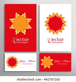 Mandala round ornaments, business cards set. Decorative design elements for logo, icon, label, invitation cards. Isolated floral patterns, stylized flower, star, snowflake. Tribal ethnic mandala decor