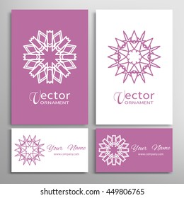 Mandala round ornaments, business cards set. Decorative design elements for logo, icon, label, invitation cards. Isolated floral patterns, stylized flower, star, snowflake. Tribal ethnic mandala decor