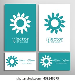 Mandala round ornaments, business cards set. Decorative design elements for logo, icon, label, invitation cards. Isolated floral patterns, stylized flower, star, snowflake. Tribal ethnic mandala decor