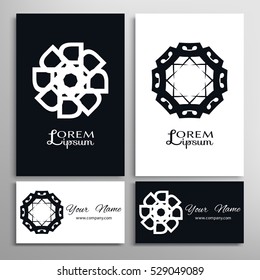 Mandala round ornaments, business cards set. Decorative design elements for logo, icon, label, invitation cards. Isolated floral patterns, stylized flower, star, snowflake. Tribal ethnic mandala decor