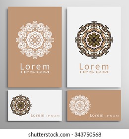 Mandala round ornaments collection, business cards set. Vector decorative elements for paper or fabric print. Logo, icon or invitation card design. Isolated tribal ethnic motif
