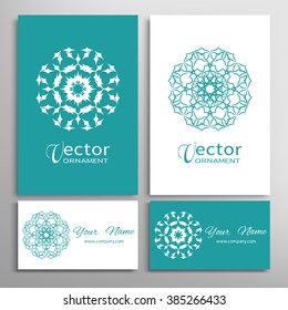 Mandala round ornaments collection, business cards set. Vector decorative elements for paper or fabric print. Logo, icon or invitation card design. Isolated tribal ethnic motif