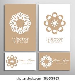 Mandala round ornaments collection, business cards set. Vector decorative elements for paper or fabric print. Logo, icon or invitation card design. Isolated tribal ethnic motif