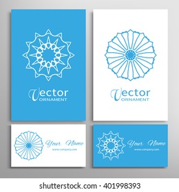 Mandala round ornaments collection, business cards set. Vector decorative elements for paper or fabric print. Logo, icon or invitation card design. Isolated tribal ethnic motif, stylized flower.