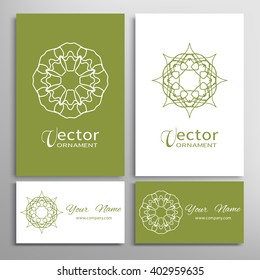 Mandala round ornaments collection, business cards set. Vector decorative elements for paper or fabric print. Logo, icon or invitation card design. Isolated tribal ethnic motif
