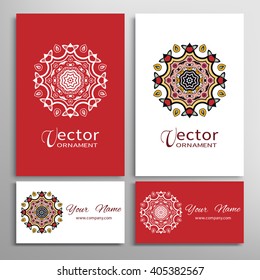 Mandala round ornaments collection, business cards set. Vector decorative elements for paper or fabric print. Logo, icon or invitation card design. Isolated tribal ethnic motif