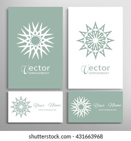 Mandala round ornaments collection, business cards set. Vector decorative elements for paper or fabric print. Logo, icon or invitation card design. Isolated tribal ethnic motif