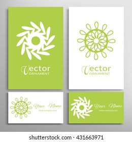 Mandala round ornaments collection, business cards set. Vector decorative elements for paper or fabric print. Logo, icon or invitation card design. Isolated tribal ethnic motif