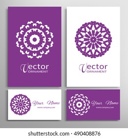 Mandala round ornaments collection, business cards set. Vector decorative design elements for logo, icon, label or invitation cards. Isolated floral mandala pattern, tribal ethnic decoration