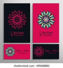 Mandala round ornaments collection, business cards set. Vector decorative design elements for logo, icon, label or invitation cards. Isolated floral mandala pattern, tribal ethnic decoration